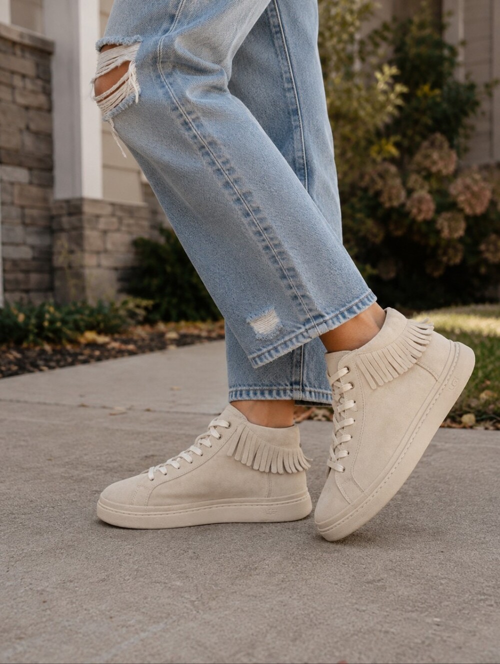 UGG Unisex Cali Fringe Suede Leather High-Top Sneaker.